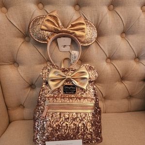 Loungefly NWT Rose Gold Mini Backpack- No Ears